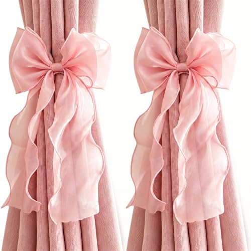 2 Pcs Pink Bow Curtain Tiebacks,Pink Curtain Tie Backs for Home Bedroom