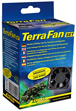 Lucky Reptile Terra Fan - Luftset med 2 x 6 cm lågvoltsfläktar 12V och transformator - kan utökas till 4 fläktar - tystgående och temperaturstyrd - perfekt för terrarium och akvarium