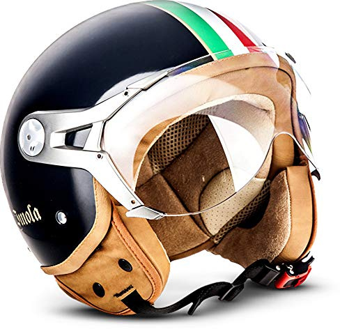 Soxon® SP-325 „Imola Black“ · Jet-Helm · Motorrad-Helm Roller-Helm Scooter-Helm Moped Mofa-Helm Chopper Retro Vespa Vintage Pilot Biker Helmet · ECE 22.05 Visier Schnellverschluss Tasche L (59-60cm)