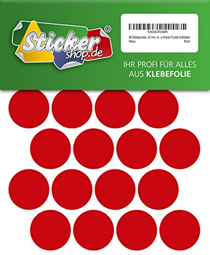 96 Klebepunkte, 35 mm, rot, aus PVC Folie, wetterfest, Markierungspunkte Kreise Punkte Aufkleber