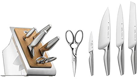 WMF Chef's Edition Messerblock mit Messerset 6teilig, Made in Germany, 4 Messer geschmiedet, Schere, Bambus-Block, Kunststoff, Performance Cut