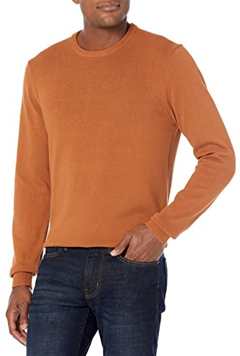 Amazon Essentials Men's Cable Knit Long-Sleeve Crewneck Sweater, 100% Cotton, Big & Tall Options Available, Rust, Large