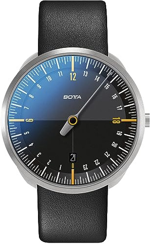 botta Orologio da uomo con lancetta singola 24 ore, movimento al quarzo svizzero con cinturino in pelle UNO 24 (40 mm), nero/arancione, 40 mm, cinghia