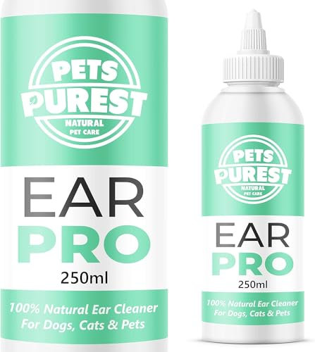 Pets Purest 100% Natürlich Ohrenreiniger für Hunde (250 ml) Eliminiert Jucken, Kopfschütteln & Gerüche in 3 Tagen. Schonende Ohr Reinigung bei Juckreiz, Entzündungen, Infektionen, Hefepilz, Ausfluss