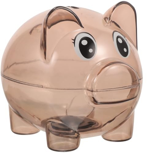 Sparschwein Kunststoff Transparent Geld Sparen Box Münzen Cartoon Pig Geformte Piggies Bank Münzfach für Kinder Geschenk (Kaffee)