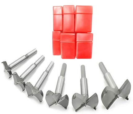 Mengshen Forstnerbohrer Satz 30-60mm 6 Pcs, Flacher Flügel Bohrloch Scharnier Hartmetall Schnellarbeitsstahl Holzbearbeitung Bohrer mit Rundschaft