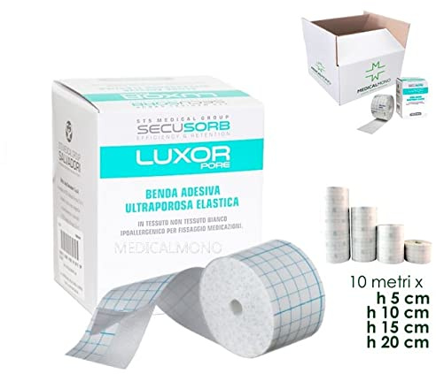 MEDICALMONO Cerotto Adesivo LUXOR Pore ultraporosa Elastica per Fissaggio Medicazioni in TNT - 10 MT x 5/10/15/20 CM (1, mt 10 x 10 cm)