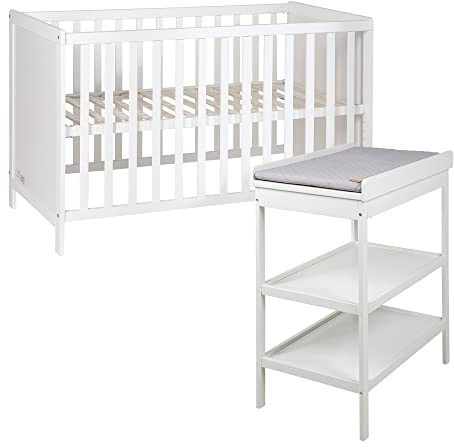 roba Set inkl. Wickelkommode und höhenverstellbarem Beistellbett, mit Lattenrost, 60 x 120 cm, weiß