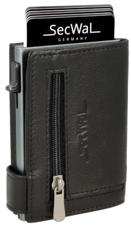 SecWal Kartenetui mit Münzfach Reißverschluss - Made in Germany - Echtleder Mini Geldbörse inkl. E-Book für Damen und Herren - RFID Schutz Portemonnaie Leder - Geldbeutel klein (9,5cm x 7,0cm x 2cm)