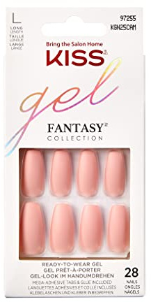 KISS Gel Fantasy Aloha Nani Nude Matt Lang Mandel Coffin Form - 28 Press On Kunst-Nägel in Salonqualität zum Aufkleben DIY, 2g Nagelkleber, 1 Maniküre-Stäbchen, 1 Mini-Feile