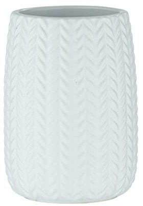 WENKO Gobelet à brosser les dents Barinas, accessoire luxueux avec motif doux, rangement à brosse à dents et de la pâte dentifrice, vase noble de salle de bain, Ø7,4x10,7cm, gobelet en céramique blanc