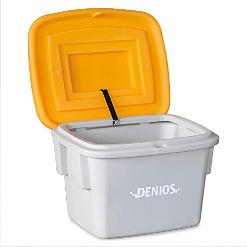 DENIOS® Streugutbehälter, I Made in Germany I Streugutbox aus Polyethylen, grau/orange, 60 Liter Volumen, zum Lagern von Streusalz und Streugut