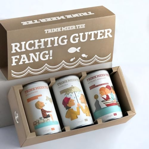 Trink Meer Tee TEE GESCHENKSET - Bio-Tees | hocharomatisch | 3 außergewöhnliche Früchte- und Kräuterteemischungen | loser Tee in liebevoll gestalteten Teedosen in hübscher Tee Geschenkbox