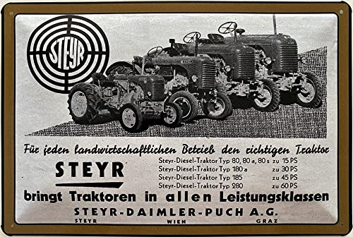 Blechschild 30 x 20 cm Steyr bringt Traktoren in allen Leistungsklassen - Deko7