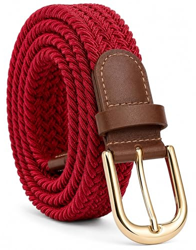 Streeze Damen elastischer geflochtener Stretchgürtel. 25 mm Breite gewebt mit Goldschnalle 5 Größen XS – XL (Rot, XS)