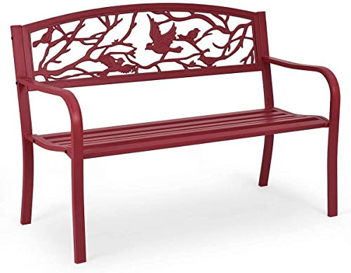RELAX4LIFE Gartenbank Metall, Parkbank Wetterfest, Sitzbank mit Rückenlehne & Armlehne, Eisenbank für 2-3 Sitzer, Ruhebank Retro-Stil, Gartenmöbel Stahl Gusseisen, Bank für Garten Park Balkon