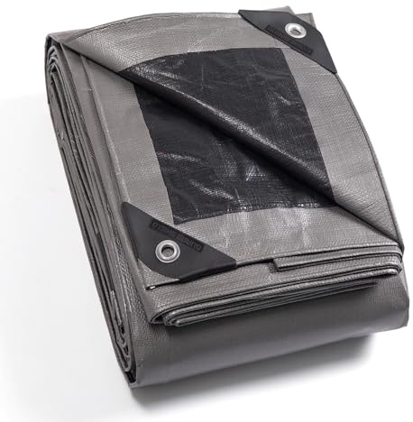 GUARD SHIELD Lona Impermeable con Ojales, 5 x 6 m, Gris/Negro, 160 g/㎡ - Protección Multiusos, Resistente a Desgarros, Rayos UV