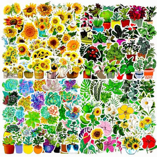 Aufkleber 200 Stück Schöne Blumen und Pflanzen Style Sticker Set Wasserdicht Vinyl Bunt Decals Sticker für Notebook Scrapbooks Kalender Laptop Trinkflasche Ordner Koffer Fahrrad Handyhülle Dekor usw