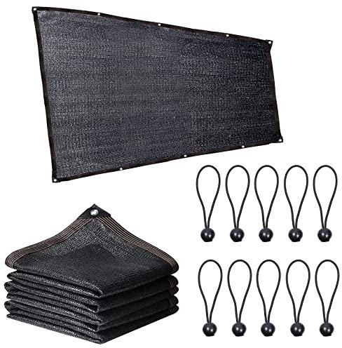 Glarks 6.5ft x 10ft Black Sunblock Shade Cloth Taped Edge with Grommets 70% UV Resistant Shade Cover with 10pcs Ball Bungee Cords Set for Greenhouse Garden Plant Shade Outdoor Sunshade