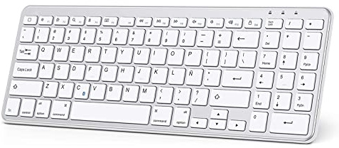 Bueuwe Teclado Bluetooth Español Ultra-Delgado para iPad/iPad Pro/iPad Air/iPad Mini/iPhone y Todas Sistemas de iPadOS/iOS, No se Adapta a Mac, Macbook,Spanish