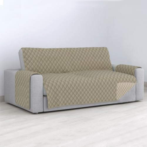 MERCURY TEXTIL- Funda de Sofá Reversible, Protector para Sofás Acolchado, Funda con Reposabrazos. Variedad de Medidas (2 Plazas, Beige)