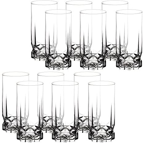 KADAX Vasos Altos de Vidrio Transparente de 325ml, Set de Cristalería de Diseño Elegante para Bebidas Frías y Cócteles, Aptos para Lavavajillas (Juego de 12)