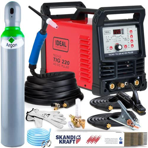 Ideal TECNO TIG 220 AC/DC - 220 A WIG Schweißgerät AC DC 230 V - Puls und MMA - Punktschweißen - 2T/4T, HF-Zündung, AC/DC-Betrieb - Job-Speicher, Digitales Panel, Set: Professional