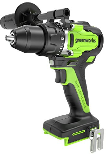 Greenworks - Taladro inalámbrico de 24 V sin escobillas de 1/2 pulgadas (portabrocas de metal/800 pulgadas-lbs. /21 Posición de embrague/Luz LED), solo herramienta