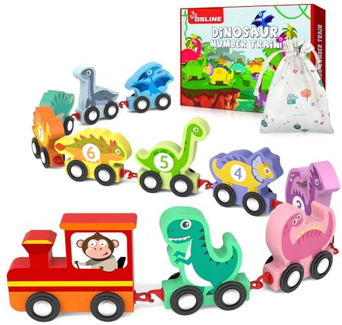 OSLINE Toddler Toys for Boys Girl Gifts, Wooden Train Set Dinosaur Toy, Montessori Educational Toy -- Christmas Easter Birthday Gift