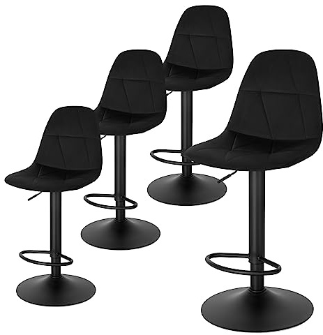 Lestarain Swivel Bar Stools Set of 4, Breakfast Barstools, Black | with Back and Footrest, Velvet, for Kitchen Counter