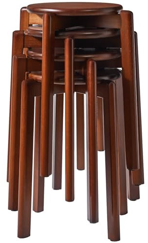 YMYNY Esszimmerstühle, Barstühle aus massivholz, 4er Set Barhocker, rund Sitzhocker, Arbeitshocker, platzsparend, stapelbar, für Tagungsraum, Wohnzimmer, Esszimmer, Küche, Walnussbraun HBD026H-4