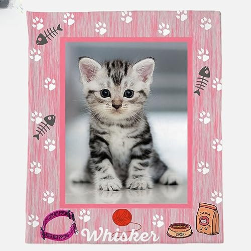 REEG Katzengesicht auf einer Decke, personalisierte Haustier-Fotodecke, individuelle Katzengesichtsdecken, Katzendecken, Fotoüberwürfe, Fotogeschenke, Katzen-Andenken, Geschenke (180 x 200 cm, rosa)