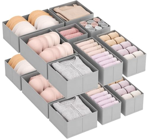 Lifewit 16 Pack Faltbar Schubladen Organizer mit 4 Größen, Hellgrau | Organizer für Wickeltisch Kleiderschrank Kommode Schrank, Ordnungssystem für Kinderkleidung Socken BHs T-Shirts Unterwäsche