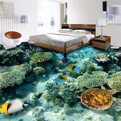 Bodendekorationsposter Unterwasserwelt Korallenschildkröte 3D-Bodentapete, 400 x 280 cm Bodenfliesen Aufkleber Wohnzimmer Studie Bodenbelag Tapete, Epoxidharz