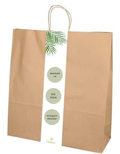 DeinPack 200 Papier Tragetaschen 46 x 16 x 49 cm groß I Umweltschonende Papiertüten Geschenktüten Papiertragetaschen biologisch abbaubar, kompostierbar I braune Papier Tüten