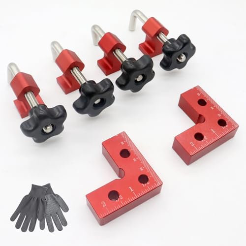 2 Stück 90 Grad Winkel Klemmen Positionierwinkel Klemme, Rechtwinklige Klemmen aus Aluminiumlegierung, L-Type Eckklemme mit 4 Befestigungsclips Messwinkel Rechtwinklige Klemme für Zimmermannswerkzeug