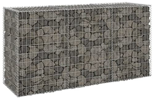 Tino Tech Gabionenwand aus Verzinkter Stahl 200x60x100 cm Silber Steinkorb Gabionen Körbe Gabionen Zaun Gartenmauer Gabione aus Metall Garten Gabione Pflanzenwand Gabionen Gitter