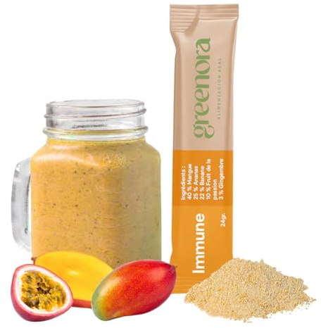 GREENORA Smoothie Vegano de Fruta Liofilizada, Mango, Piña, Plátano, Fruta de la Pasión y Jengibre en Polvo, Ideal para Desayunos, Bowls y Recetas, Sin Azúcar, 10 Unidades (Sticks).
