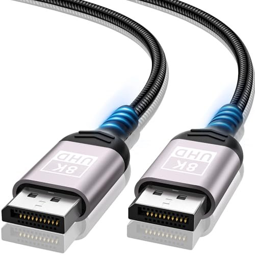 DisplayPort Kabel 1.4 3M,Nylon Geflecht Anschlüsse DP Kabel Unterstützung 8K@60HZ,4K@144HZ/120HZ/60HZ,2K@240HZ/165HZ G-Sync&FreeSync/32,4 Gbit/s/HDR10/HDCP 2.2 DisplayPort kabel für Gaming Monitor