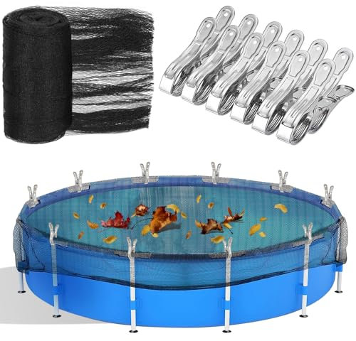 YEXEXINM Rete di copertura rotonda da 6 m per piscina fuori terra, copertura invernale in rete con 12 grandi clip in metallo, rete di sicurezza per piscine da 4,7 m, mantiene le foglie fuori dalla
