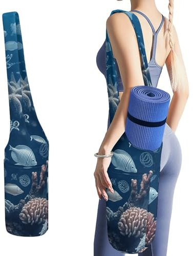 YJWANDL Yogamatten-Organizer, Unterwasser-Marine-Lebewesen-Druck, Yogamatte, Tasche, Turnmatte, Tasche, Leinen-Aufbewahrungstasche, strapazierfähige Yoga-Tragetasche