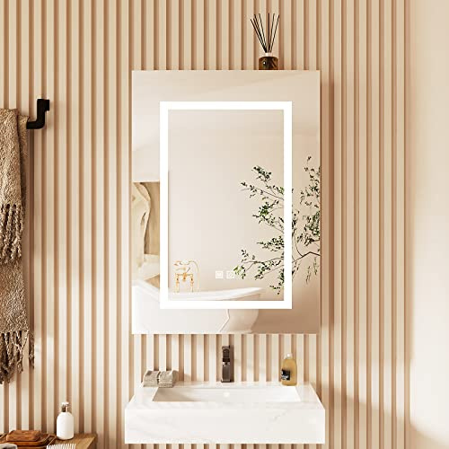 Spiegelschrank bad mit Beleuchtung, Badezimmerschrank mit Spiegel | Entnebelungsfunktion, Badschrank hängend mit 3 Einlegeböden, Wandschrank für Badezimmer modern,50x13x70cm
