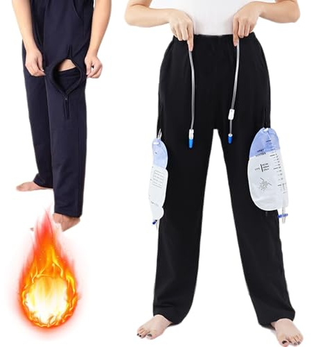 AUSTYLCO Fleece Lined Winter Urine Bag Holder Pants with Zippered Pockets,Incontinence Catheter Pants,Urine Bag Holder Trousers for Nephropathy Nephrostomy,Cystostomy,Eelderly