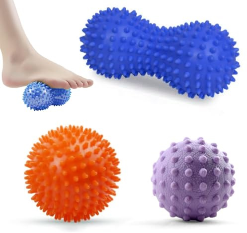 Massage Ball Set of 3, 7.5cm Spiky Massage Ball 5cm Hard Massage Balls 15cm Peanut Foot Massager Ball for Myofascial Release and Trigger Point Deep Tissue Massage