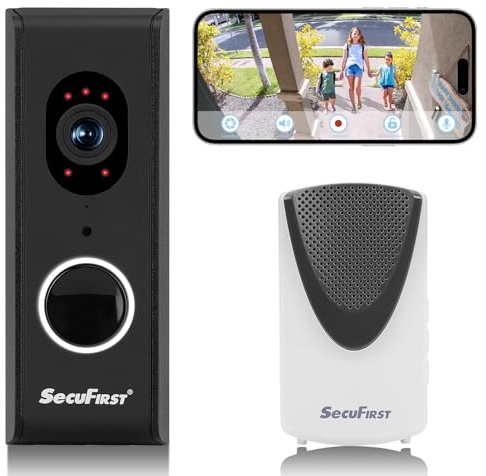 SecuFirst Türklingel mit Kamera mit Chime,Video Türklingel Kabelgebunden | WLAN Klingel Haustür Aussen Wasserdicht,64G-Speicherkarte,2-Wege-Audio