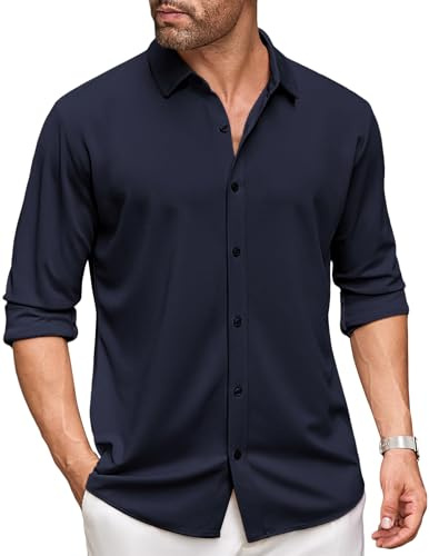 COOFANDY Herren Hemd Langarm Bügelfreie Hemden Regular Fit Einfarbig Freizeithemd Business Button Down Hemd Blauviolett XL