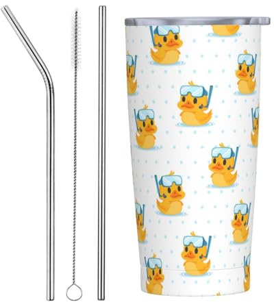 Bicchiere da 590 ml con coperchio e cannuccia, occhiali da immersione in stile cartone animato carino anatra bicchieri isolati in acciaio inox, tazza da caffè personalizzata da viaggio bottiglia