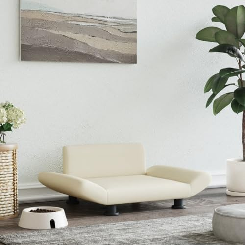 Hovothy Hundebett Bequeme Haustierbett Hundecouch Welpenbett Kunstleder Haustiersofa Schlafplatz für Hunde als Auch Katzen Geeignet Wasserabweisend und Langlebig Creme 70x45x28 cm