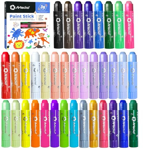 Artecho Tempera Paint Sticks, 36 Colors, Washable, Non-Toxic