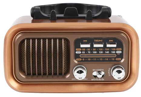 Zunate Vintage BT Radio, FM AM SW Retro Radio mit BT Lautsprecher Tragbarer Vintage Dekor Radio Support Memory Card USB Playback Solar Battery Powered Readingable für Outdoor Camping
